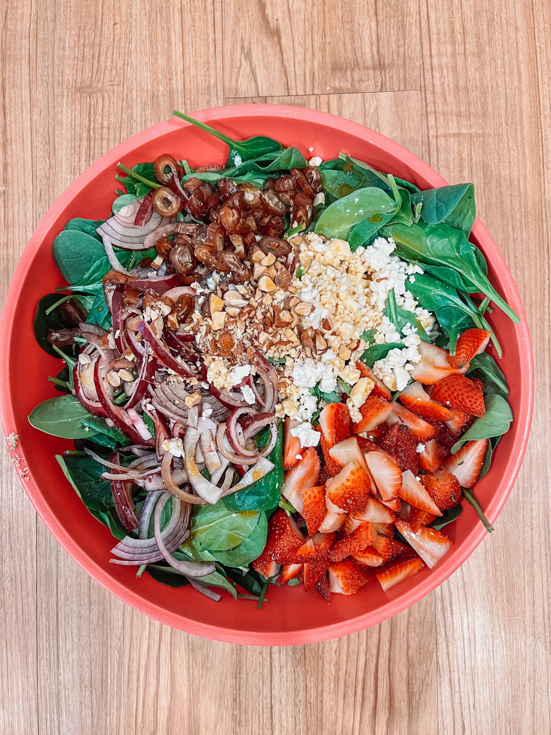 Spinach, Strawberry & Date Salad with Feta and Almonds