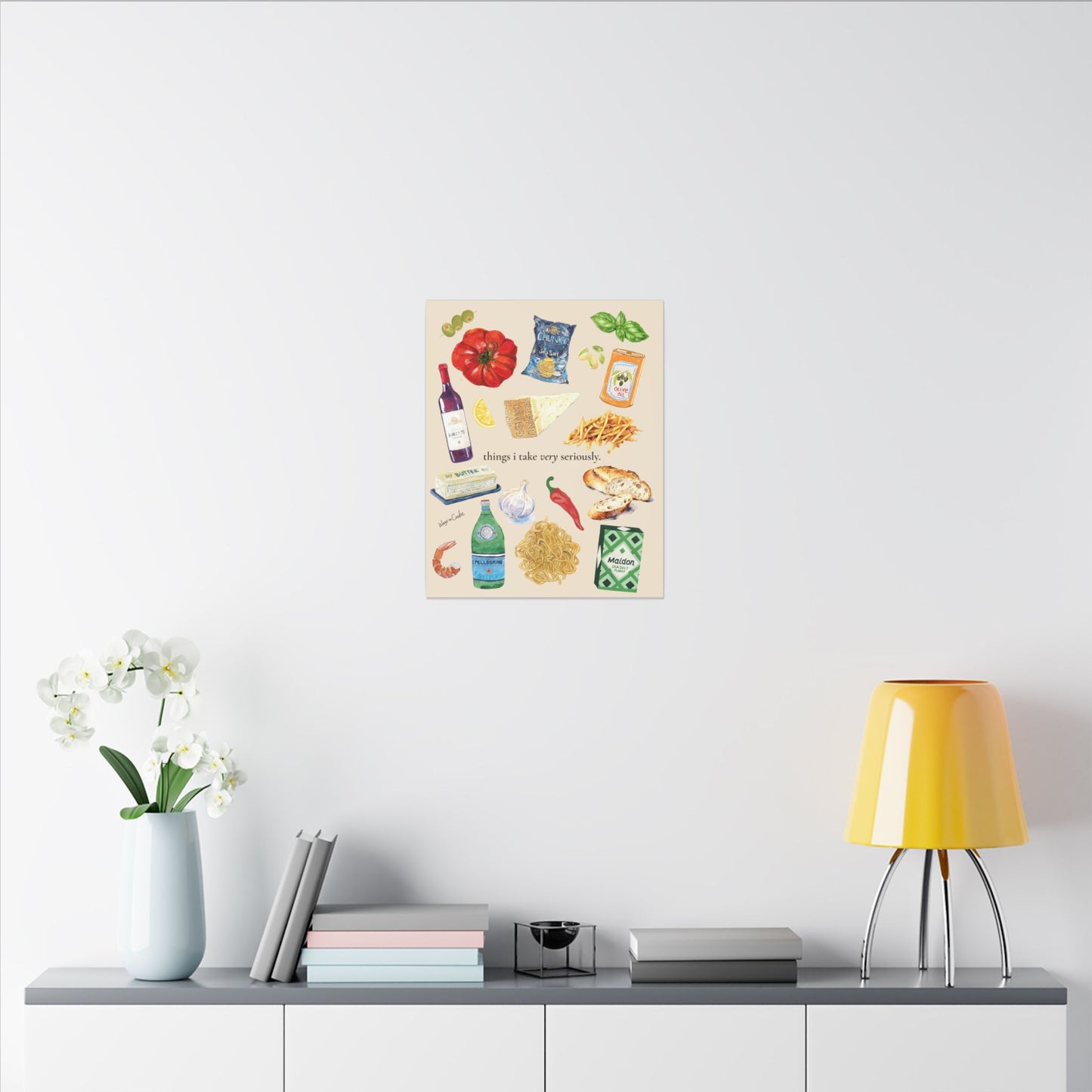Kitchen Food Illustration Canvas — “things i take very seriously.” Stretched Matte Wall Art