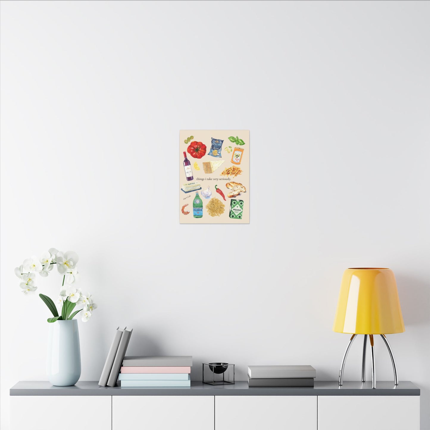 Kitchen Food Illustration Canvas — “things i take very seriously.” Stretched Matte Wall Art