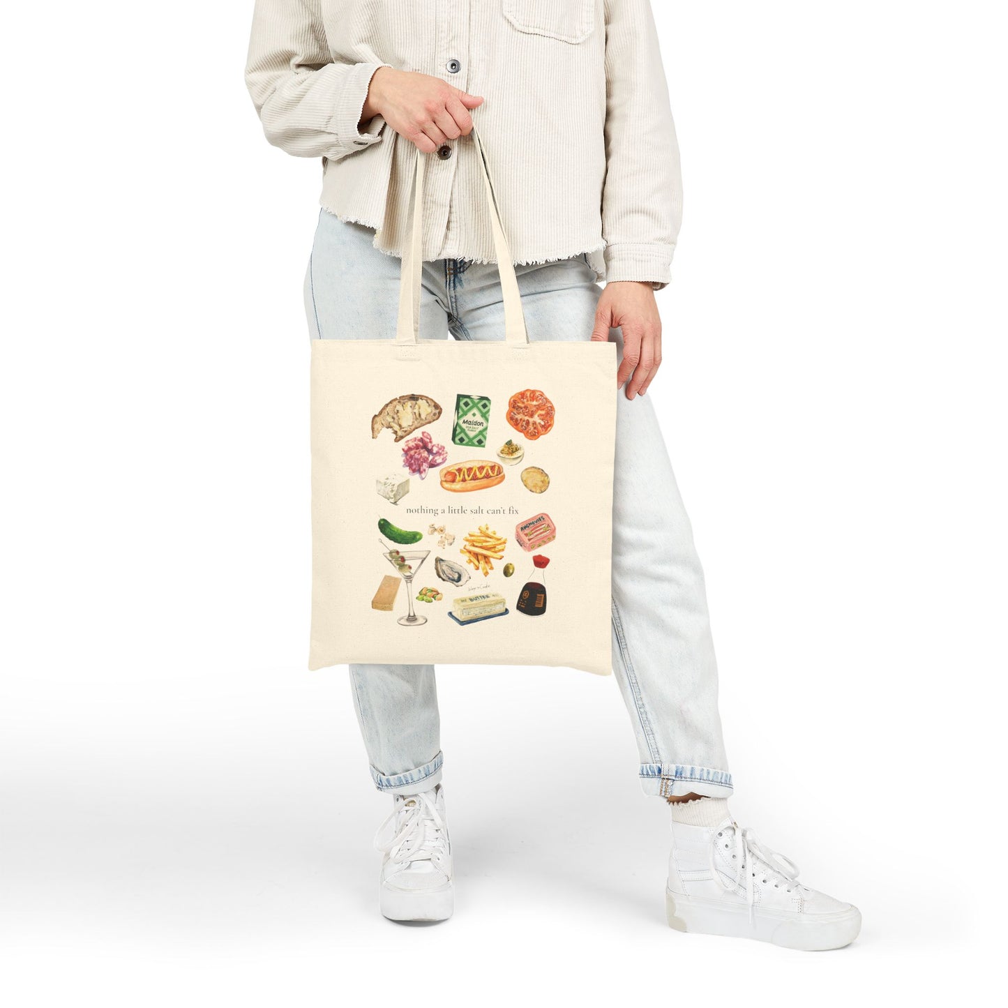 Gourmet Snacks Canvas Tote Bag — Illustrated Food Market Grocery Shopper