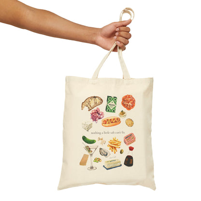 Gourmet Snacks Canvas Tote Bag — Illustrated Food Market Grocery Shopper