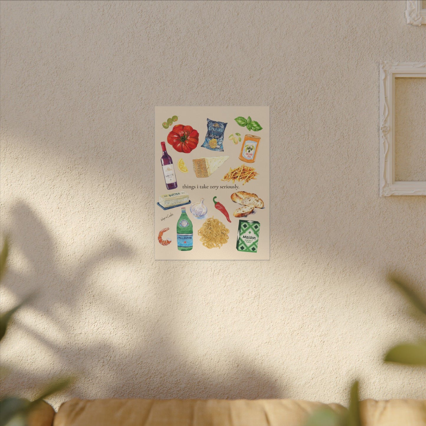 Kitchen Food Illustration Canvas — “things i take very seriously.” Stretched Matte Wall Art