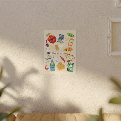 Kitchen Food Illustration Canvas — “things i take very seriously.” Stretched Matte Wall Art