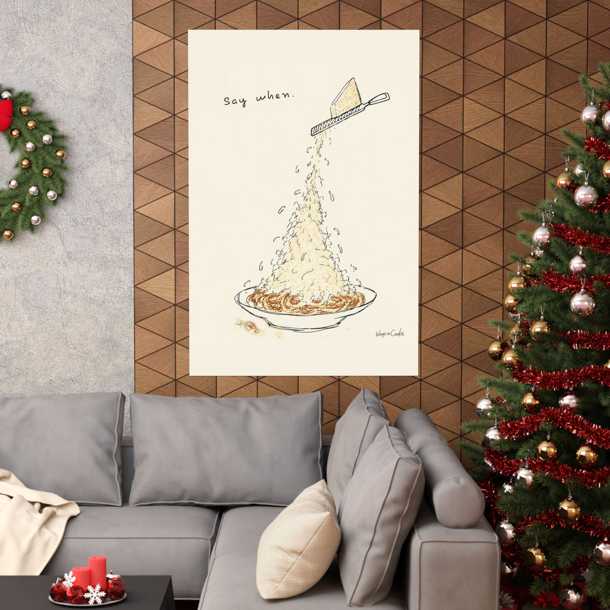 Pasta Parmesan Poster — “Say when.” Matte Vertical Art Print
