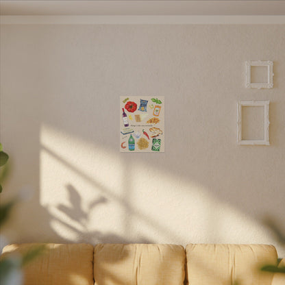 Kitchen Food Illustration Canvas — “things i take very seriously.” Stretched Matte Wall Art