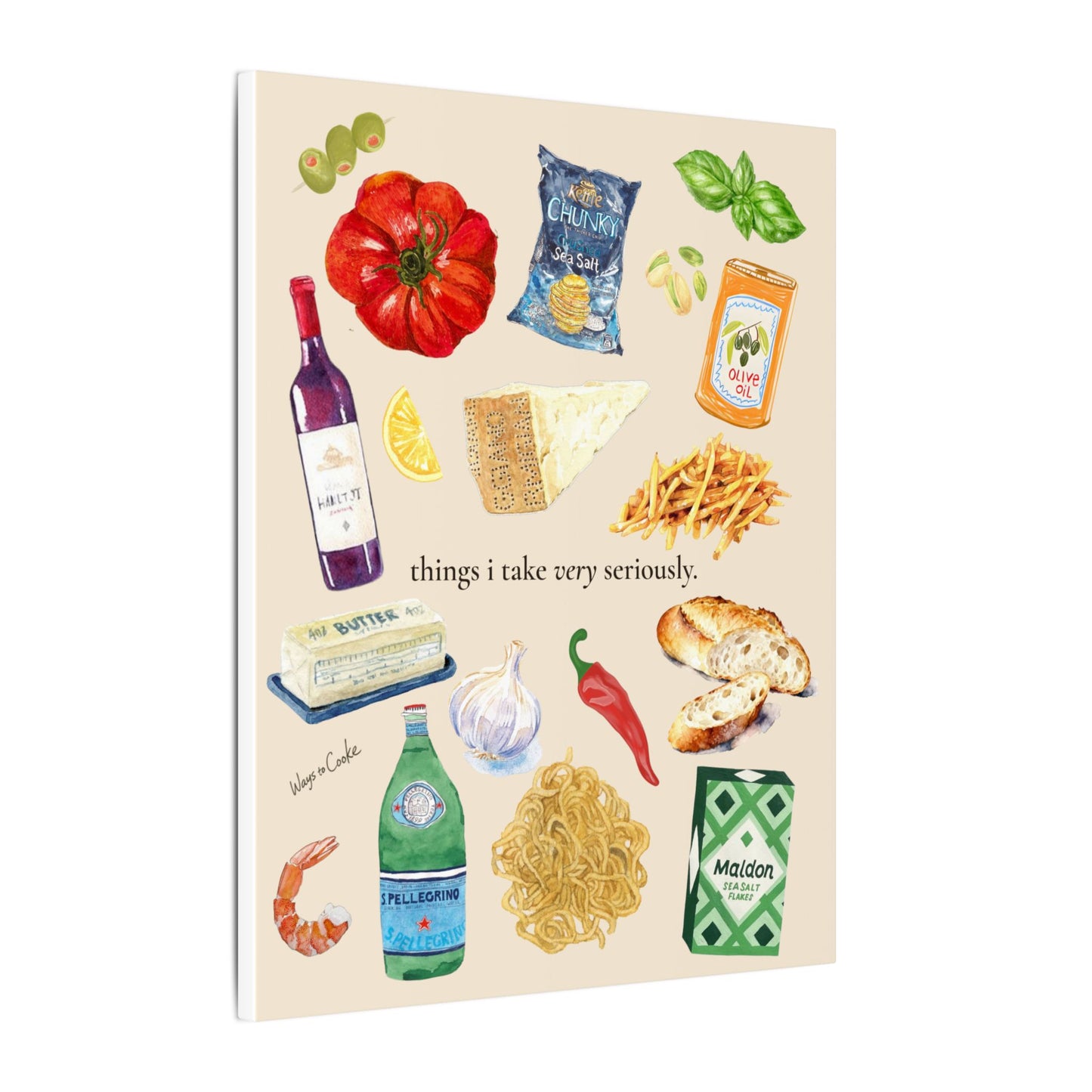 Kitchen Food Illustration Canvas — “things i take very seriously.” Stretched Matte Wall Art